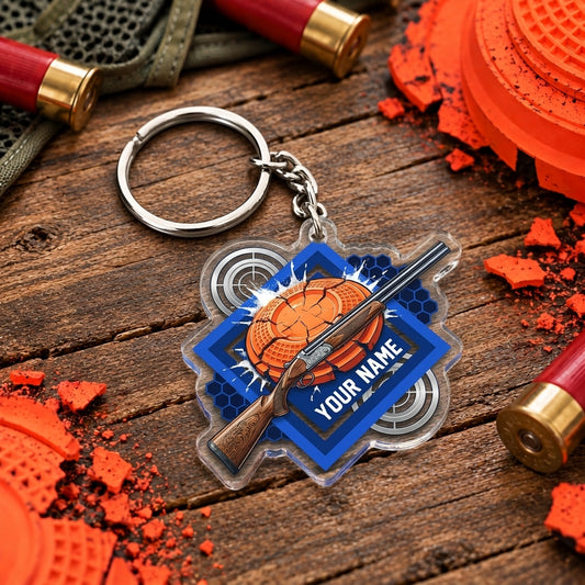 Maxcorners Blue Geometric Clay Shooting Badge Trap Shooting Personalized Name Acrylic Keychain