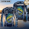 Maxcorners Fishing Shirt Navy Blue Camo Fish Scale Pattern Multiple Options Personalized Name, Team Name 3D Long Sleeve Shirt (13 Fish Species)