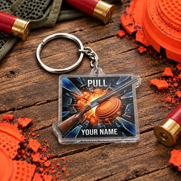 Maxcorners Blue Lightning Clay Target Explosion Trap Shooting Personalized Name Acrylic Keychain