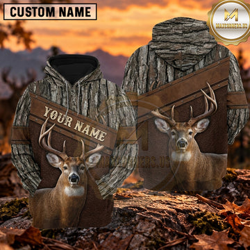 Maxcorners Moose Hunting Rustic Leather Wilderness Personalized Name 3D Hoodie