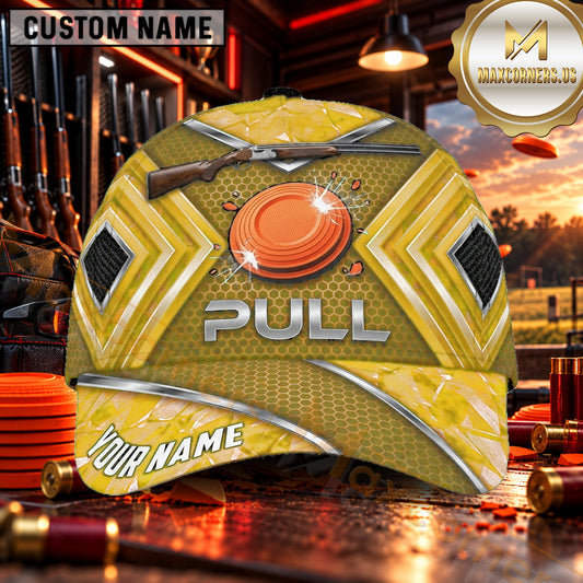Maxcorners PULL Metallic Blue Geometric Trap Shooting Personalized Name 3D Cap