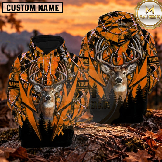 Maxcorners Whitetail Buck Antler Geometric Camo Personalized Name 3D Hoodie