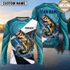 Maxcorners Fishing Shirt Turquoise Water Swirl Fish Scale Pattern Multiple Options Personalized Name, Team Name 3D Long Sleeve Shirt (13 Fish Species)