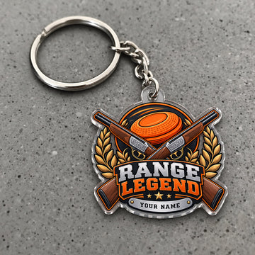 Maxcorners Personalized Range Legend Crossed Shotguns Clay Target Golden Laurel Custom Name Trap Shooting Custom Gift 2D Flat Acrylic Ornament, Keychain