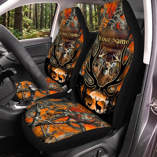 Maxcorners Deer Hunting Orange Skull Woodland Personalized Name Car Seat Covers