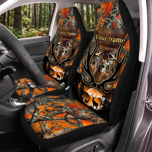 Maxcorners Deer Hunting Orange Skull Woodland Personalized Name Car Seat Covers