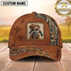 Maxcorners Rustic Brown Leather Dog Portrait Patch Duck Hunting With Dogs Multi Options Personalized Name 3D Cap