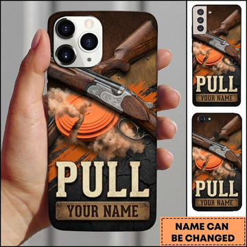 Maxcorners Woodgrain Sporting Shotgun Pull Clay Target Personalized Name Trap Shooting Phone Case