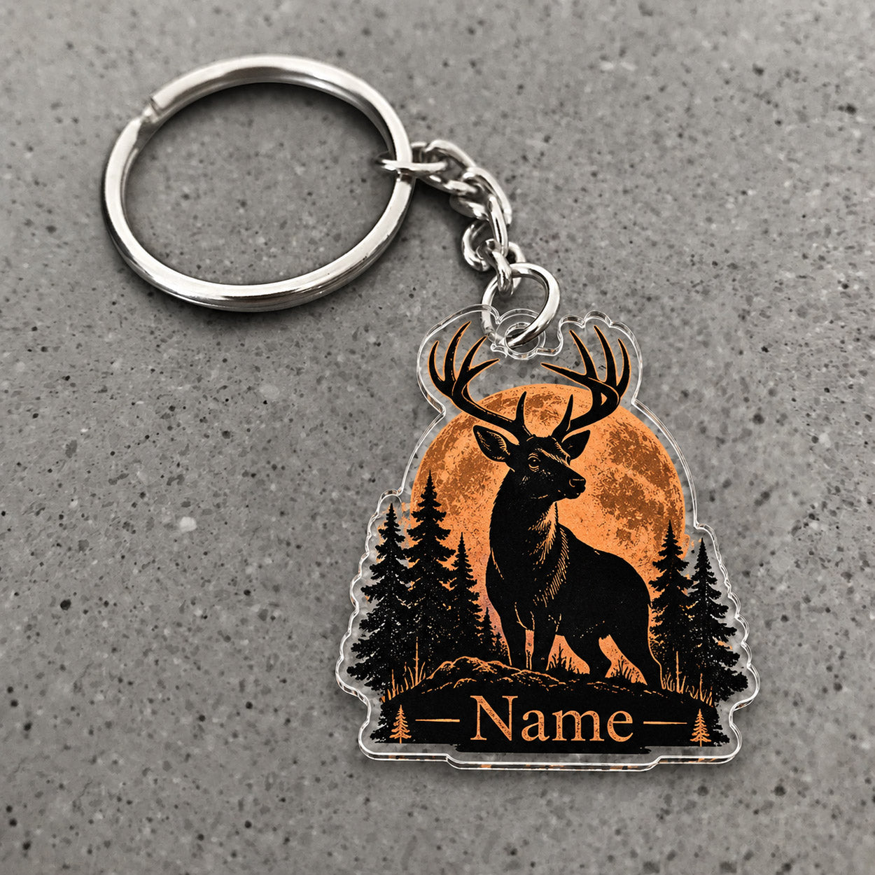 Maxcorners Whitetail Deer Hunting Buck Silhouette Pine Forest Sunset Custom Name Trap Hunting Custom Gift 2D Flat Acrylic Ornament, Keychain