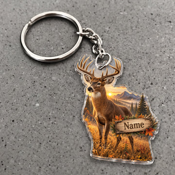 Maxcorners Whitetail Deer Hunting Sunset Meadow Buck Custom Name Trap Hunting Custom Gift 2D Flat Acrylic Ornament, Keychain