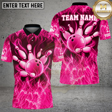 Maxcorners Bowling Ball and Pins Smoky Flame Multiple Options Personalized Name, Team Name 3D Shirt