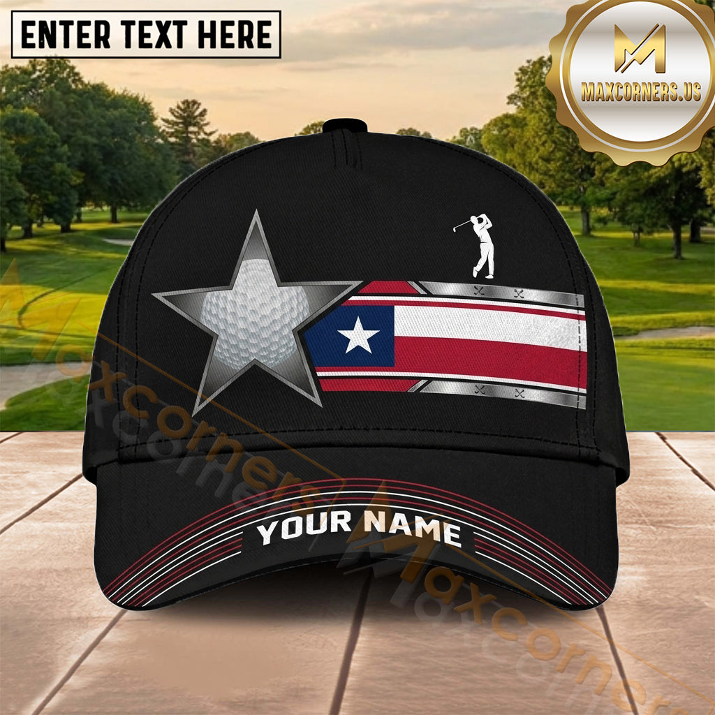 Maxcorners Golf Black Texas Star American Flag Personalized Name 3D Cap
