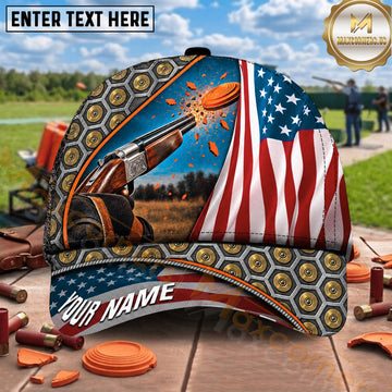 Maxcorners Trap Shooting American Flag Shotgun Shells Multiple Options Personalized Name 3D Cap