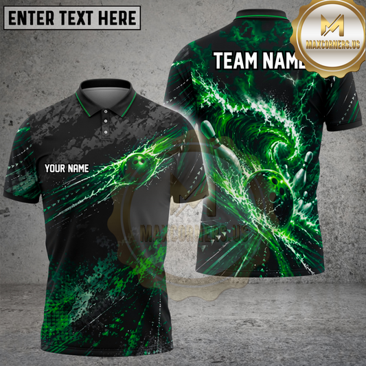 Maxcorners Bowling Lightning Wave Energy Multiple Options Personalized Name, Team Name 3D Shirt