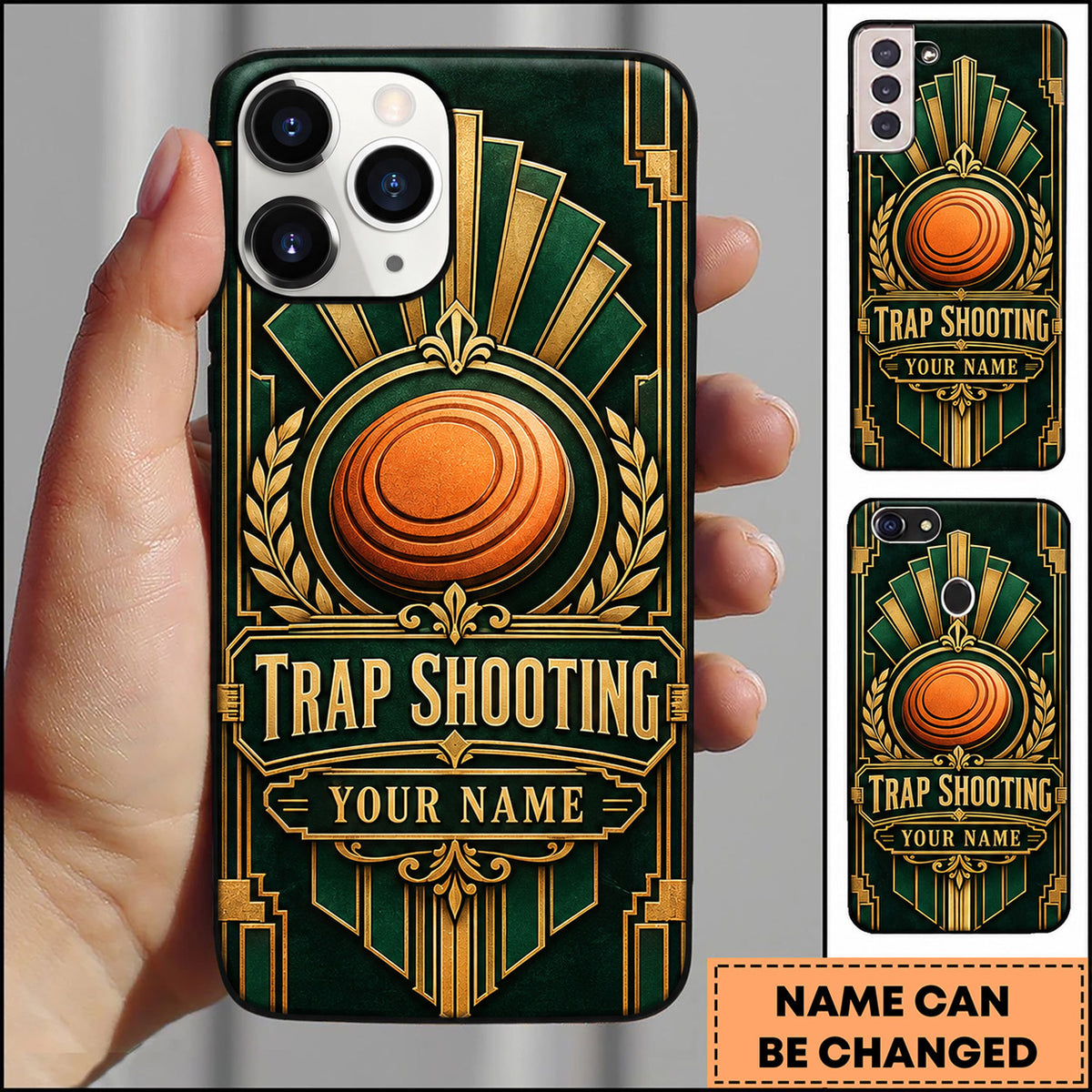 Maxcorners Trap Shooting Art Deco Clay Target Personalized Name 3D Phone Case