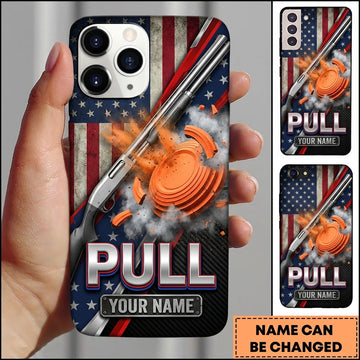 Maxcorners Patriotic Red Blue Shotgun Pull Clay Target Personalized Name Trap Shooting Phone Case