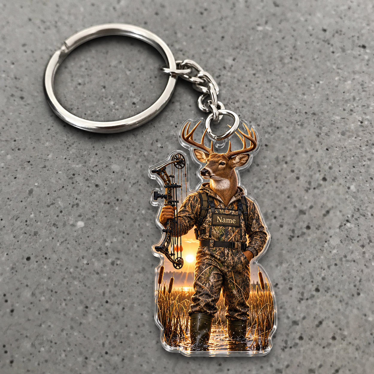 Maxcorners Deer Hunting Camo Hunter Lantern Wilderness Custom Name Trap Hunting Custom Gift 2D Flat Acrylic Ornament, Keychain