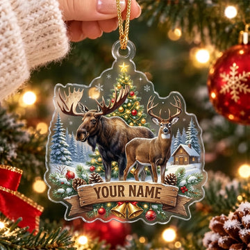 Maxcorners Moose and Deer Christmas Village Personalized Name Christmas Ornament