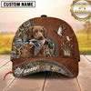Maxcorners Rustic Brown Leather Waterfowl Duck Hunting Dog Cap, Multiple Breeds Personalized Name 3D Cap