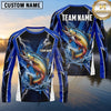 Maxcorners Fishing Shirt Electric Blue Lightning Bolt Honeycomb Pattern Multiple Options Personalized Name, Team Name 3D Long Sleeve Shirt (13 Fish Species)