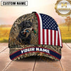 Maxcorners Patriotic American Flag Marsh Camo Duck Hunting With Dogs Multi Options Personalized Name 3D Cap
