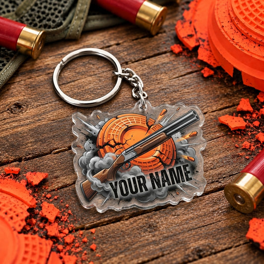 Maxcorners Exploding Clay Shotgun Smoke Trap Shooting Personalized Name Acrylic Keychain