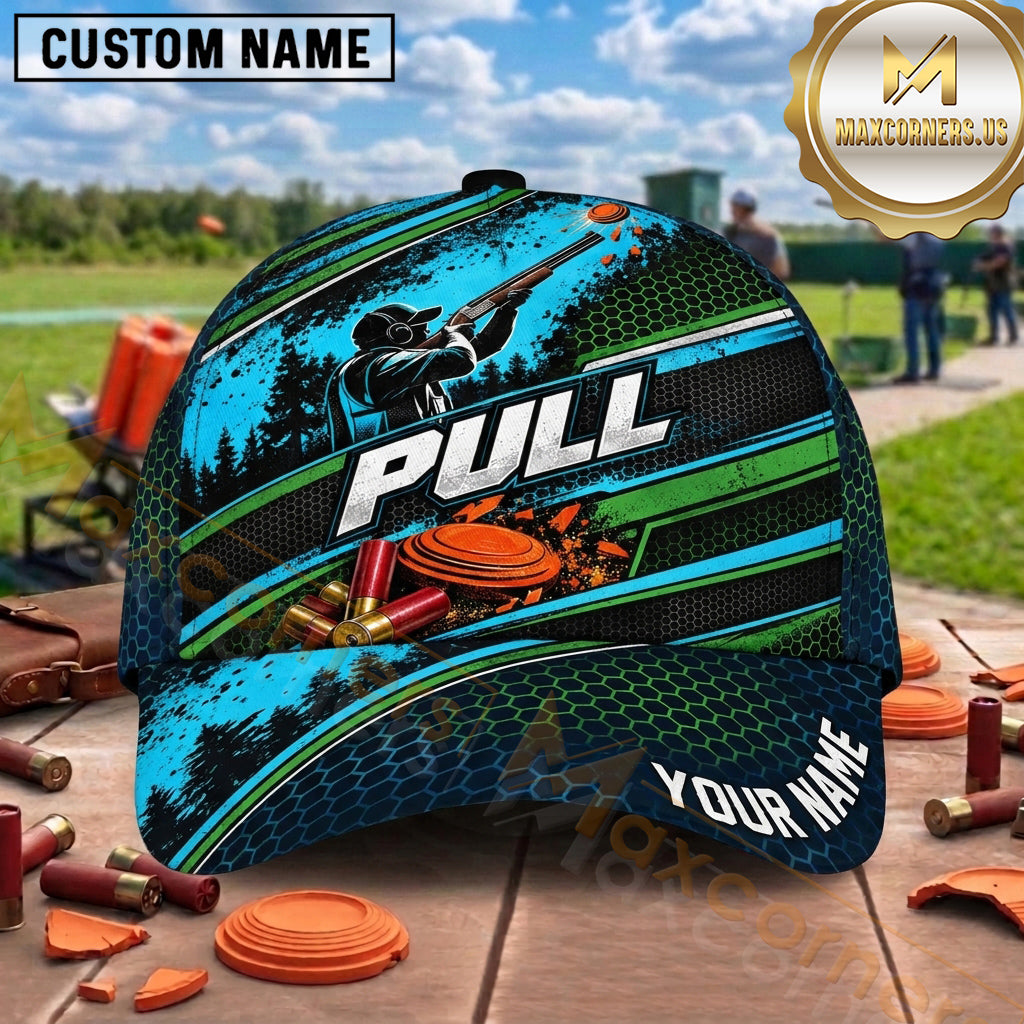 Maxcorners Trap Shooting Shotgun Retro Racing Stripes Clay Targets Pull Graphic Multiple Options Personalized Name 3D Cap