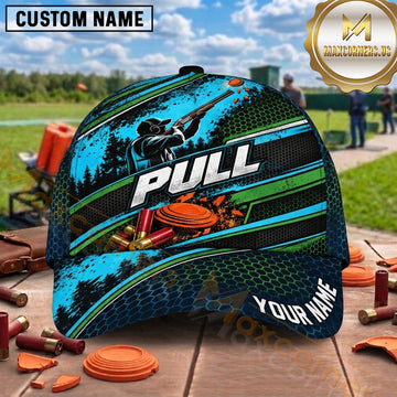 Maxcorners Trap Shooting Shotgun Retro Racing Stripes Clay Targets Pull Graphic Multiple Options Personalized Name 3D Cap