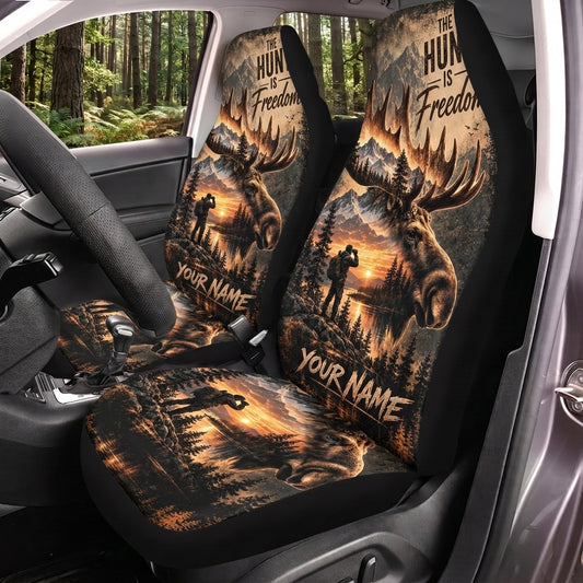 Maxcorners Moose Hunting The Hunt Is Freedom Sunset Personalized Name Car Seat Covers