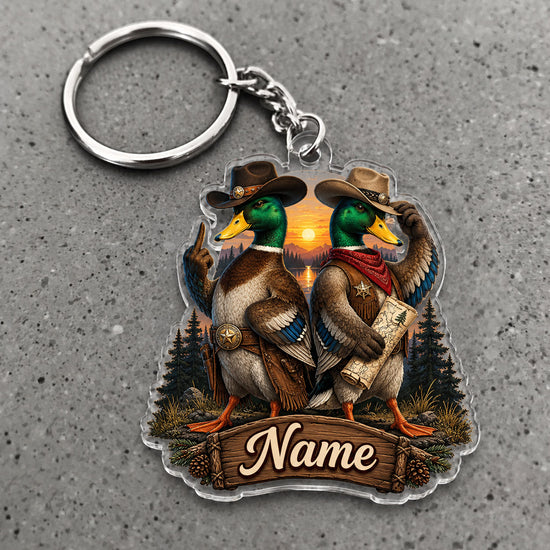 Maxcorners Mallard Duck Hunting Woodland Sunset Pair Custom Name Trap Hunting Custom Gift 2D Flat Acrylic Ornament, Keychain