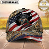 Maxcorners Distressed American Flag Torn Effect Duck Hunting With Dogs Multi Options Personalized Name 3D Cap