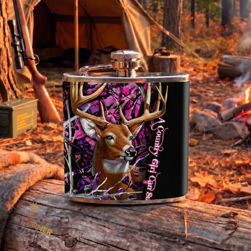 Maxcorners Deer Hunting Whitetail Buck and Floral Antler Artwork Multiple Options 3D Hip Flask