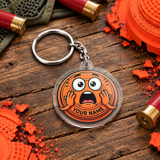 Maxcorners Funny Terrified Clay Target Mascot Trap Shooting Personalized Name Acrylic Keychain
