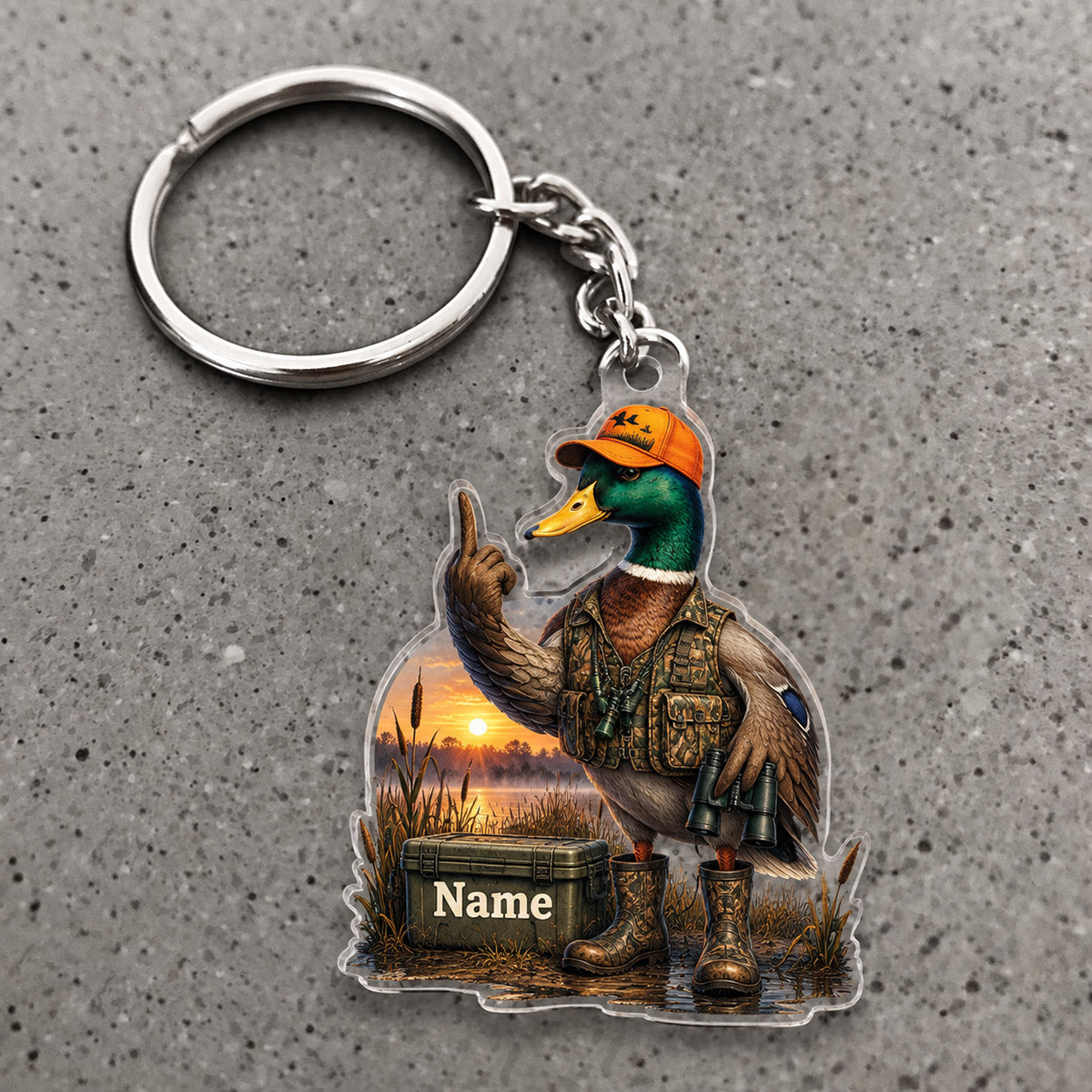Maxcorners Mallard Duck Hunting Sunset Marsh Outdoorsman Custom Name Trap Hunting Custom Gift 2D Flat Acrylic Ornament, Keychain