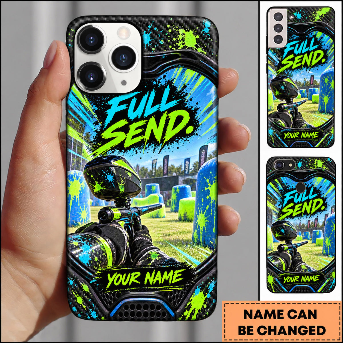 Maxcorners Paintball Full Send Speedball Action Personalized Name 3D Phone Case