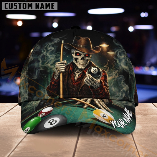 Maxcorners Billiards 8 Ball Skeleton Pool Player Vintage Multiple Options Personalized Name 3D Cap