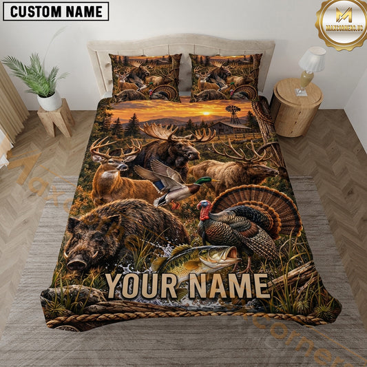 Maxcorners Wildlife Outdoor Hunting Autumn Forest Wildlife Scene Multiple Options Personalized Name 3D Printed Bedding Set