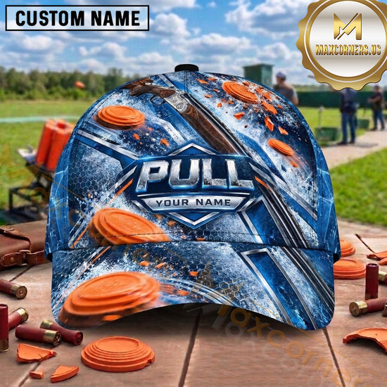 Maxcorners Trap Shooting Shotgun Mechanical Target Sport Pull Graphic Multiple Options Personalized Name 3D Cap
