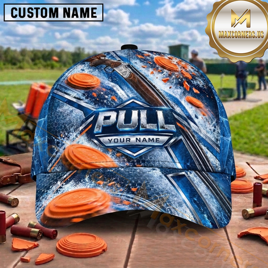 Maxcorners Trap Shooting Shotgun Mechanical Target Sport Pull Graphic Multiple Options Personalized Name 3D Cap