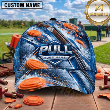 Maxcorners Trap Shooting Shotgun Mechanical Target Sport Pull Graphic Multiple Options Personalized Name 3D Cap