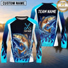 Maxcorners Fishing Shirt Electric Blue Flame Lightning Style Multiple Options Personalized Name, Team Name 3D Long Sleeve Shirt (13 Fish Species)