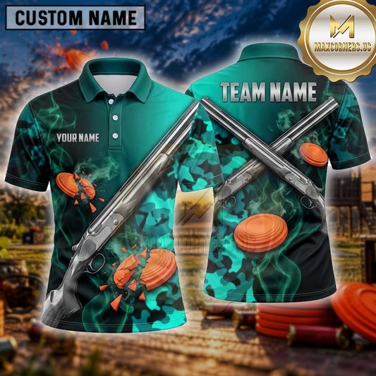 Maxcorners Trap Shooting Shirt Crossed Rifles Clay Burst Multiple Options Personalized Name, Team Name 3D Shirt