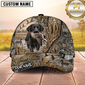 Maxcorners Dog Hunting And Duck Hunting Full Marsh Camouflage Pattern Multiple Options Personalized Name 3D Cap