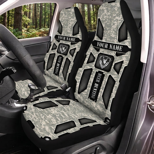 Maxcorners Hunting Tactical Armor Gray Camo Personalized Name Car Seat Covers