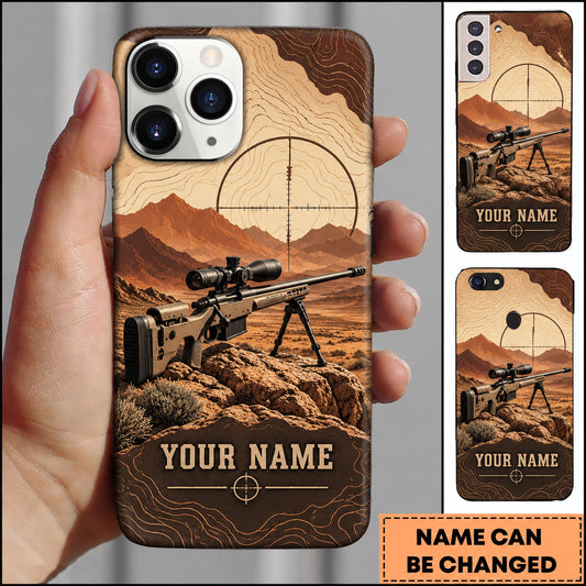Maxcorners Long Range Shooting Vintage Topographic Desert Marksman Personalized Name 3D Phone Case