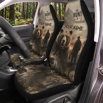 Maxcorners Bear Hunting The Hunt Is Freedom Sepia Forest Personalized Name Car Seat Covers