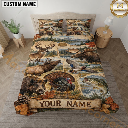 Maxcorners Bear Hunting Turkey Hunting River Wildlife Vintage Scene Multiple Options Personalized Name 3D Printed Bedding Set