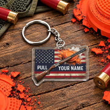 Maxcorners American Flag Shotgun Shooting Badge Trap Shooting Personalized Name Acrylic Keychain