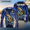 Maxcorners Fishing Shirt Electric Blue Lightning Bolt Honeycomb Pattern Multiple Options Personalized Name, Team Name 3D Long Sleeve Shirt (13 Fish Species)