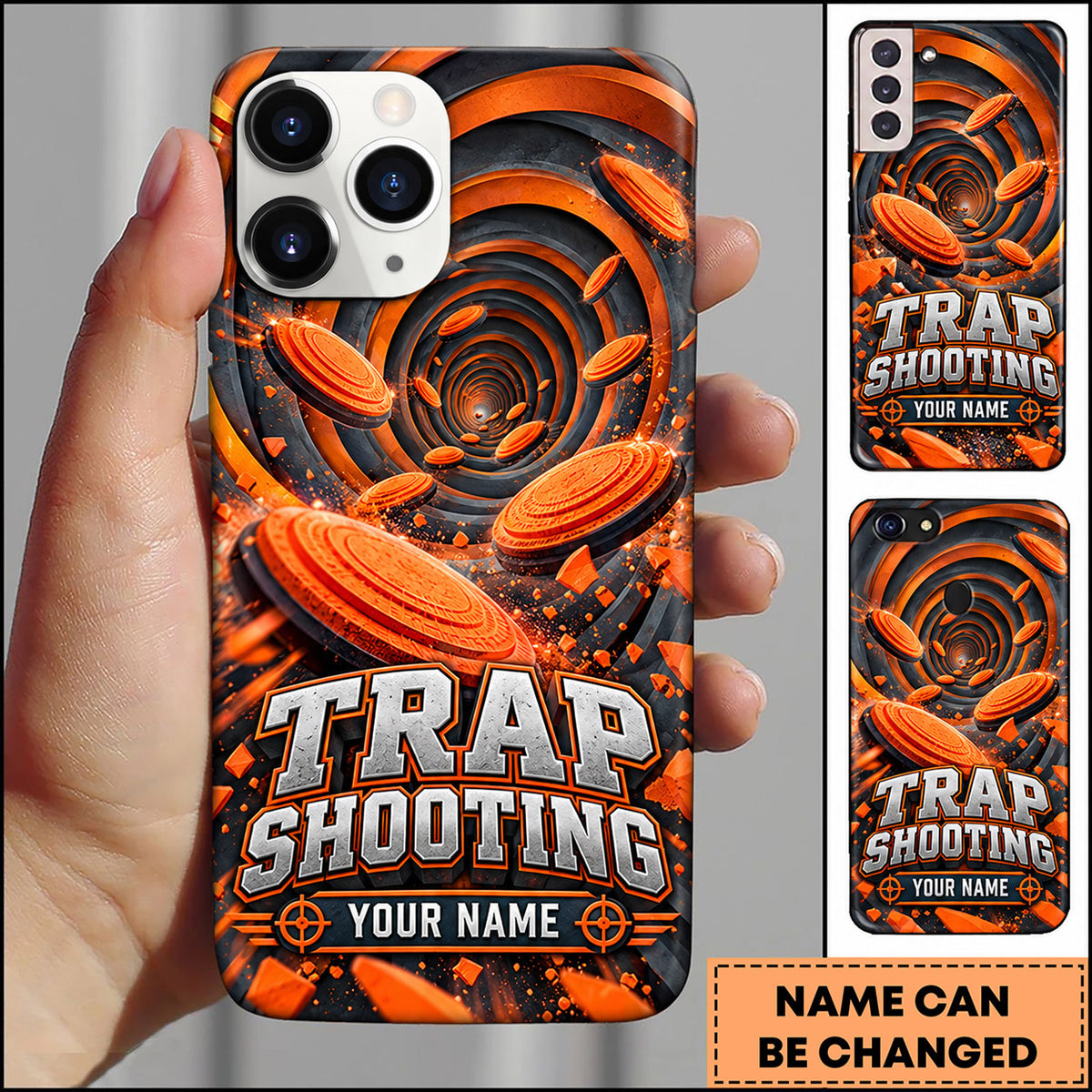 Maxcorners Trap Shooting Spiral Motion Clay Target Personalized Name 3D Phone Case